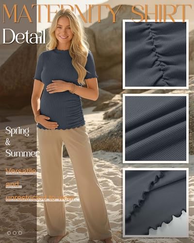 4 Pack Maternity T Shirts - color: Charcoal Gray, Apricot, Brown, Black, size: Small