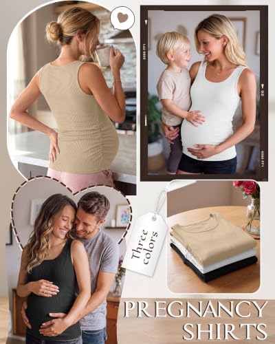 Riyiper 3 Pack Women's Maternity Tank Tops - color: Black, White, Khaki, size: Large