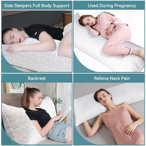 Oubonun Full Body Pillow for Side Sleeper, Soft Long Bed Pillow for Adults - color: White Water Cube