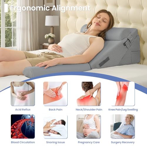 Sasttie Adjustable Wedge Pillow Set for After Surgery, Dark Grey - color: Dark Grey, size: Adjustable 9&12 Inch + 2 Head Pillows