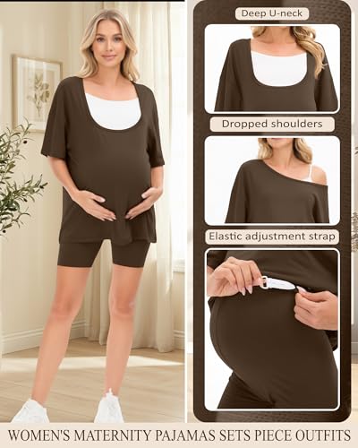 2 Piece Women Maternity Set Pregnancy Outfit - color: Brown, size: Small