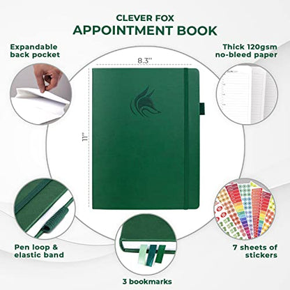 Clever Fox Appointment Book, 15-Minute Daily Planner, Undated Dark Green - color: Dark Green