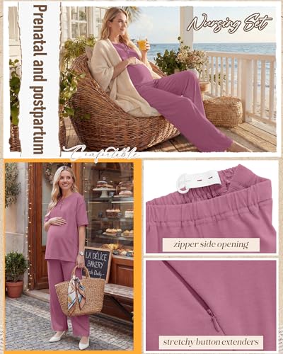 Women Maternity Nursing Set - color: Pink Purple, size: Medium