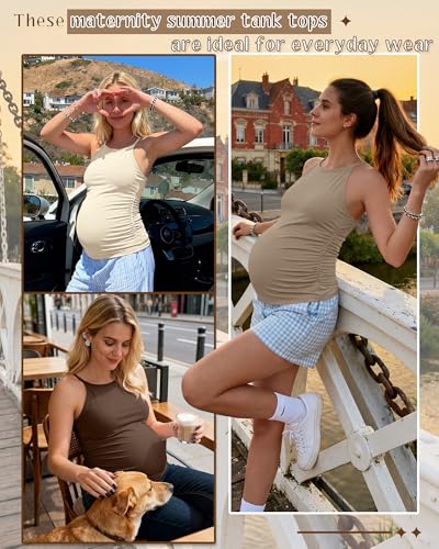 3 Pack Women's Maternity Tank Tops - color: Cream, Dark Khaki, Coffee, size: Small