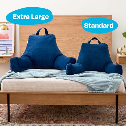 Linenspa Backrest Reading Pillow with Arms — Shredded Foam - color: Navy, size: Standard without Neck Support