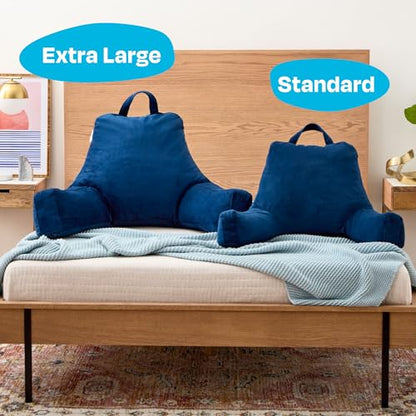 Linenspa Backrest Reading Pillow with Arms — Shredded Foam - color: Navy, size: Standard without Neck Support