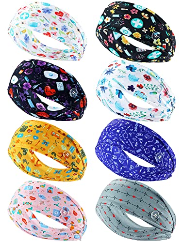 WILLBOND 8 Pieces Nursing Headbands with Buttons, Fresh Patterns
