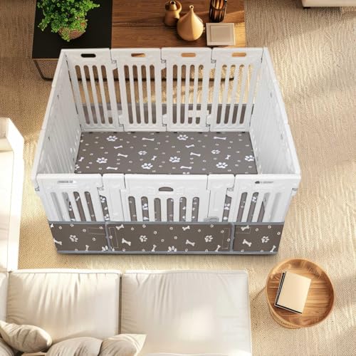 Marsui Dog Playpen Bottom Pad, Grey, Dog Paw Bone Print - color: Grey, style: Dog Paw Bone Print