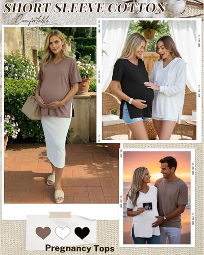 Ficerd 3 Pack Women's Maternity Shirts - color: Black, White, Coffee, size: Small