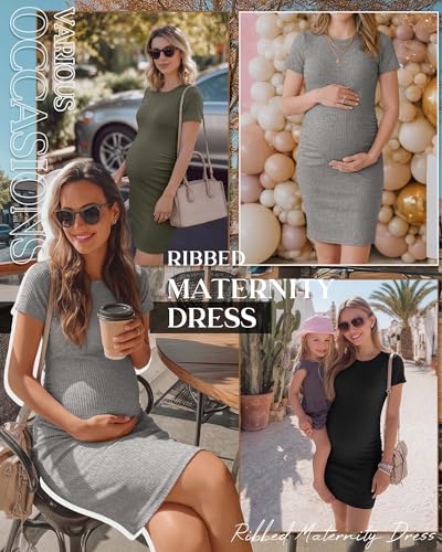 3 Pack Women's Cotton Maternity Dresses - color: Army Green, Light Mixed Gray, Black, size: Large