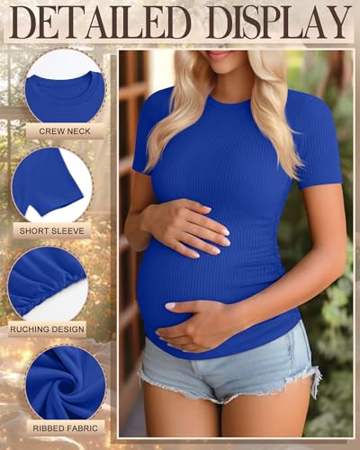 Ficerd 3 Pack Women's Short Sleeve Maternity Shirts - color: Black, Royal Blue, Fuchsia, size: Medium