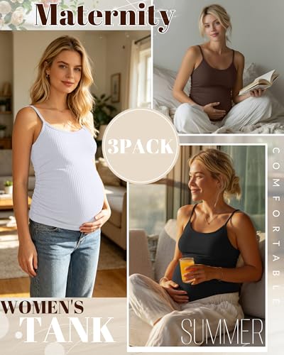 3 Pack Women's Maternity Tank Tops - color: Black, White, Coffee, size: XX-Large