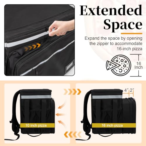 Food Delivery Backpack, Expandable Delivery Backpack Pizza Bag, XL - color: Black, size: XL