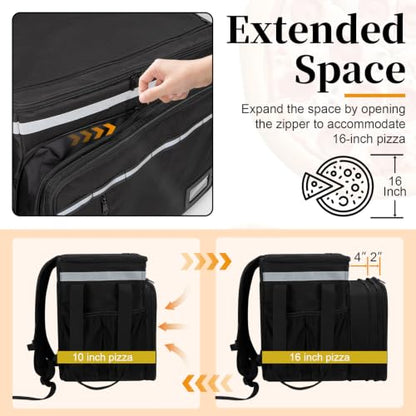 Food Delivery Backpack, Expandable Delivery Backpack Pizza Bag, XL - color: Black, size: XL