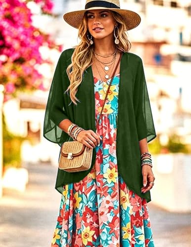 BB&KK Women's Chiffon Kimono Loose Casual Open Front Cover Ups - color: 010 Green, size: Small