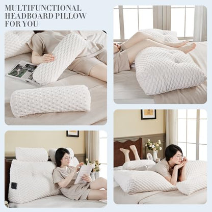 EUHAMS Headboard Pillow Full with Neck Roll, Triangular Backrest Pillow - color: White, size: Full
