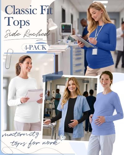 Locoowai 4 Pack Long Sleeve Maternity Underscrub Tops for Nurses - color: Black, White, Sapphire Blue, Sky Blue, size: Small
