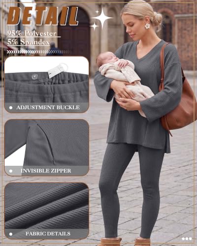 Neer 2 Pcs Maternity Nursing Pajamas Set Oversize - color: Dark Gray, size: XX-Large