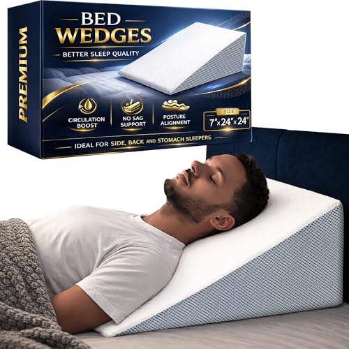 Greaton, Elevated Bed Wedge Pillow for Back Support, Acid Reflux, Leg, Neck Pain, Snoring, Triangle Pilow | Incline Shape for Improved Sleep | Chic Jacquard Cover, 7”x24”x24”, White - color: With Cover, size: 24"x24"x7"