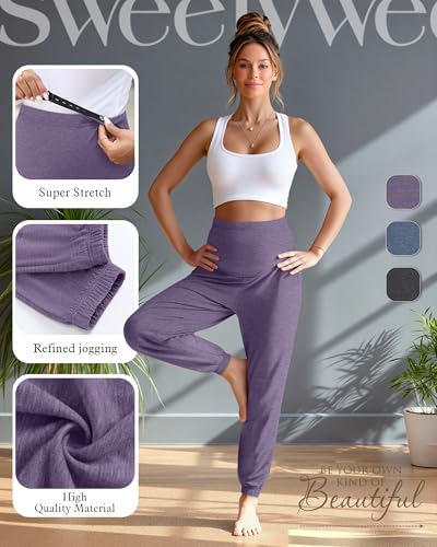 3 Pack Women's Maternity Jogger Pregnancy Sweatpants - color: Purple, Smoke Blue, Dark Gray, size: Large
