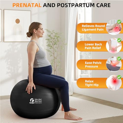 Gruper Yoga Ball, Extra Thick Non Slip Exercise Ball, 4 Sizes - color: Black, size: 30 Inch (75cm),xl