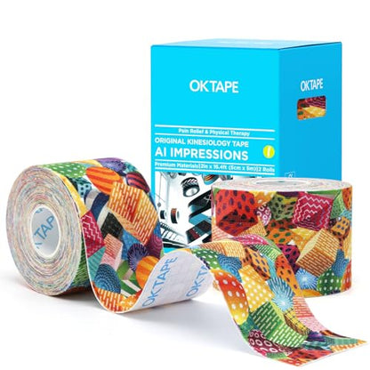 OK TAPE Patterned Kinesiology Tape, Elastic Physical Therapy Athletic Tape - color: Geometric