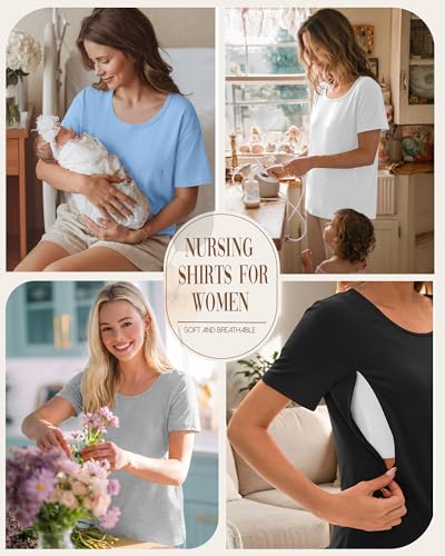 Ficerd 4 Pack Women's Maternity Nursing Shirts - color: Sky Blue, White, Light Gray, Black, size: XX-Large