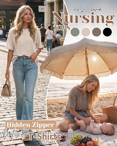 Huukeay 4 Pack Women's Nursing Shirts - color: Light Green, Cream, Light Coffee, Black, size: X-Large
