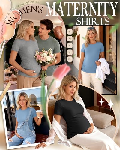 Ficerd 3 Pack Women's Short Sleeve Maternity Shirts - color: Black, Light Heather Gray, Sky Blue, size: Small