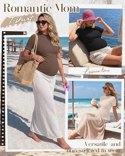 4 Pack Maternity T Shirts - color: Charcoal Gray, Apricot, Brown, Black, size: Small