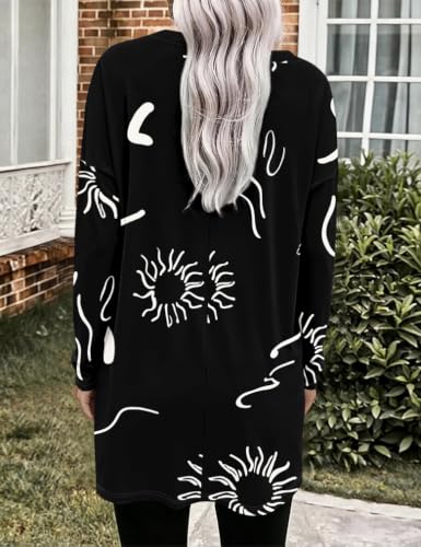 Poetsky Womens Tunic Tops for Leggings with Pockets Side Buttons Batwing Long Sleeve Casual Long Tee Shrits Fall Clothes - color: Z Black Print, size: Large