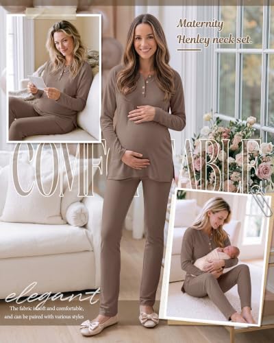 Huukeay Maternity Lounge Set Long Sleeve - color: Coffee, size: Medium