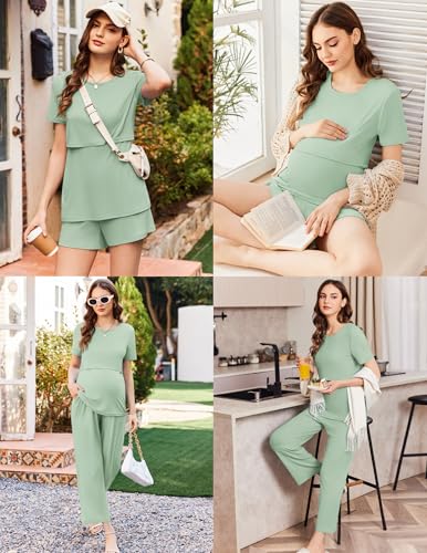 Ekouaer 3 Pack Postpartum Nursing Pajamas Breastfeeding Maternity Clothes - color: Light Green, size: Small