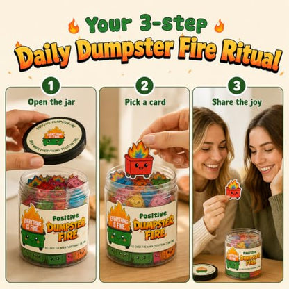 Positive Dumpster Fire Jar, 60 Funny Coworker Gift Affirmation Cards - color: Positive Dumpster