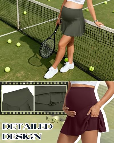 3 Pack Maternity Skirts Tennis Skorts - color: Olive, Burgundy, Gray Blue, size: Small