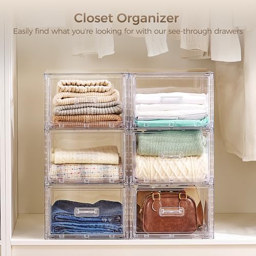Vtopmart 4 Pack Clear Stackable Closet Storage Drawers 15QT, Medium - color: clear