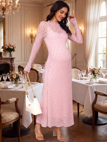 Maternity Dress Set Bodycon Lace Overlay & Inner Slip - color: Pink, size: Small