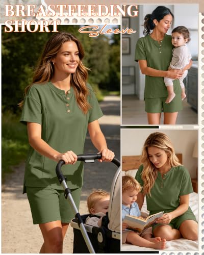 Maternity Nursing Pajama Set - color: Army Green, size: X-Large