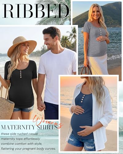 4 Pack Maternity Shirts for Women - color: Black, Light Gray, White, Haze Blue, size: X-Large