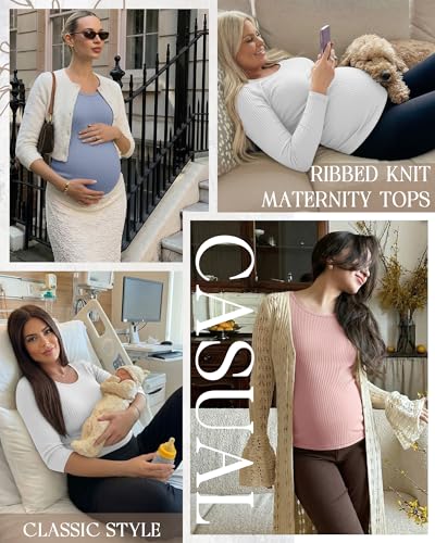 Neer 3 Pack Women's 3/4 Sleeve Crew Neck Maternity Tops - color: Light Pink, White, Light Blue, size: Small