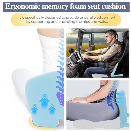 Car Seat Cushion with Lumbar Support Pillow, Seat Cushion for Driving - color: Blue