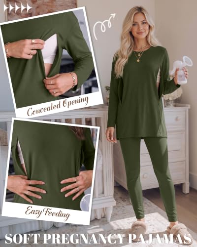 Neer Maternity Nursing Pajamas Sets 2 Piece Outfits - color: Army Green, size: Small