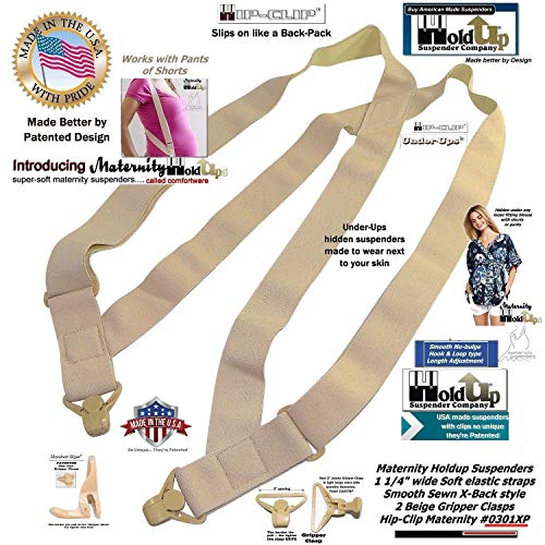 Hold-Up Hidden Maternity Hip-Clip Undergarment Suspenders No-Slip Clips - color: Beige 1 1/4