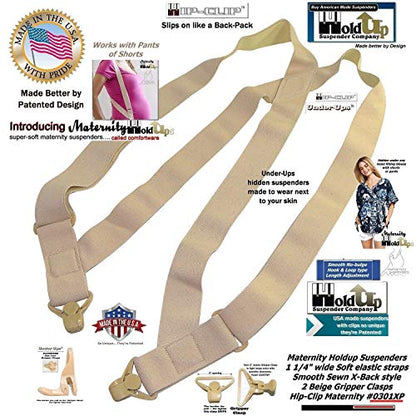Hold-Up Hidden Maternity Hip-Clip Undergarment Suspenders No-Slip Clips - color: Beige 1 1/4
