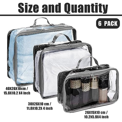 Hillban 6 Pcs Large Clear Packing Cubes for Travel, 3 Sizes PVC Bags, Gray - color: Gray