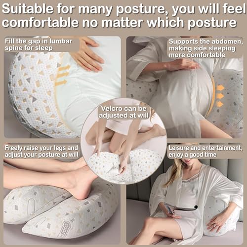 Pregnancy Pillow for Sleeping, Maternity Pillow Support for HIPS, Backs, Legs, Maternity Pillow with Detachable and Adjustable Pillow Cover