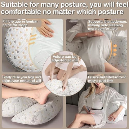 Pregnancy Pillow for Sleeping, Maternity Pillow Support for HIPS, Backs, Legs, Maternity Pillow with Detachable and Adjustable Pillow Cover
