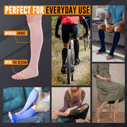 Doc Miller Open Toe Compression Socks 30-40 mmHg for Women & Men, 1 Pair - color: Beige, size: 4X-Large