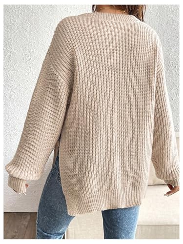 MakeMeChic Women's Maternity Knit Split Drop Shoulder Crew Neck Sweater - size: Medium