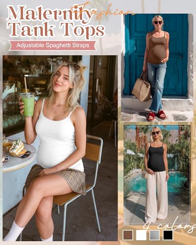 4 Pack Maternity Tank Tops - color: Coffee, White, Light Gray, Black, size: Small